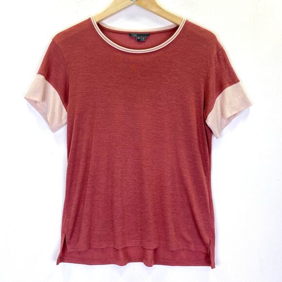 VINCE T-Shirt Rose Pink Colorblock Womens XS Slinky Crewneck Lightweight Jersey - Picture 1 of 7